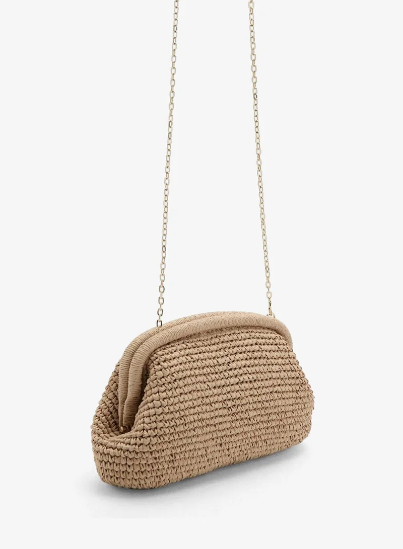 MANGO Natural Fiber Clutch Bag