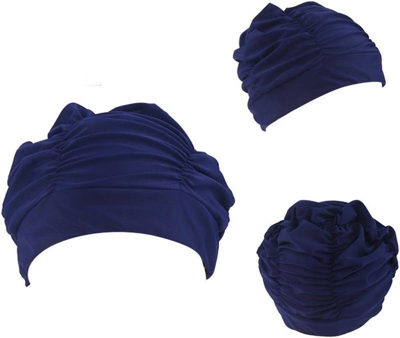 Ewandastore Colorful Pleated Nylon Cloth Swim Cap Large Swimming Cap Hot Spring Bathing Caps for Adult Men Women Long Hair - Image 2