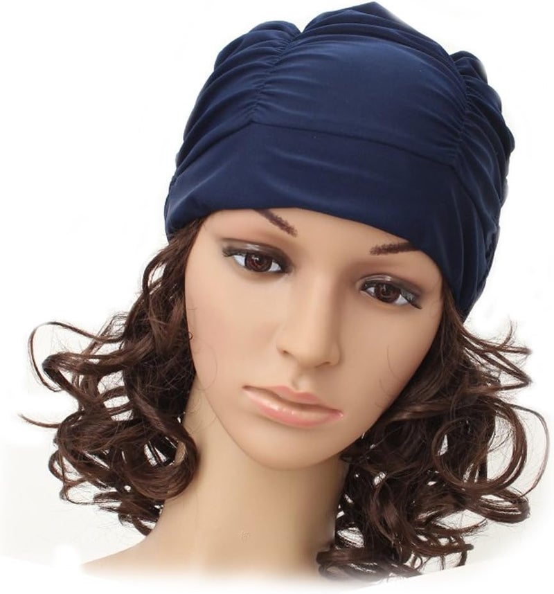 Ewandastore Colorful Pleated Nylon Cloth Swim Cap Large Swimming Cap Hot Spring Bathing Caps for Adult Men Women Long Hair - Image 1