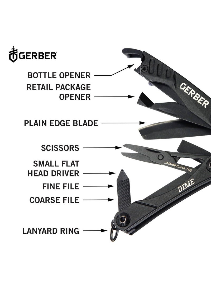 Gerber Gerber Gear Dime 12-in-1 Mini EDC Multitool - Needle Nose Pliers, Pocket Knife, Keychain, Bottle Opener - Gifts for Men, EDC Gear and Equipment - Black  - Image 3