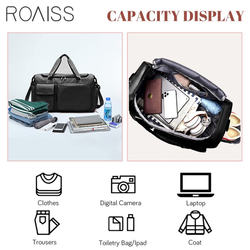 ROAISS Large Capacity Gym Sacks Waterproof Duffel Bag for Women Men Travel Sports Yoga, Black-20 Inch, Travel Duffle - Image 3