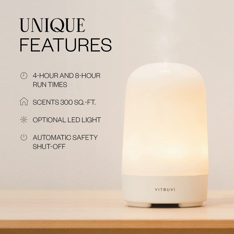 Vitruvi Glow Ultrasonic Essential Oil Diffuser | Aromatherapy Diffuser for Home, Kids Room, Room Decor (100 ml) White - Image 3