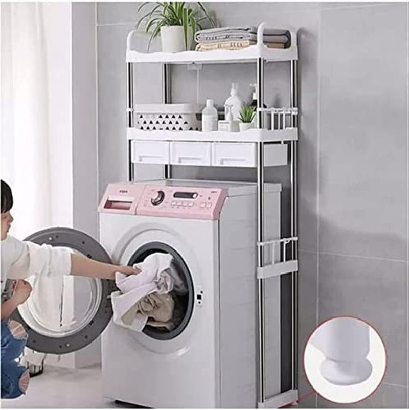 فيرست Over The Toilet Washing Machine Storage Rack Stand with 2-Tier Shelf Drawer, Toilet and Washing Machine Rack, Bathroom Space Saving Organizer Rack, Metal (Over Washing Machine Organizer) - Image 1
