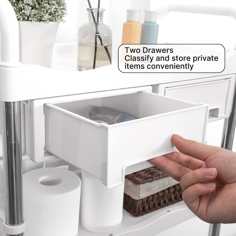 فيرست Over The Toilet Washing Machine Storage Rack Stand with 2-Tier Shelf Drawer, Toilet and Washing Machine Rack, Bathroom Space Saving Organizer Rack, Metal (Over Washing Machine Organizer) - Image 4