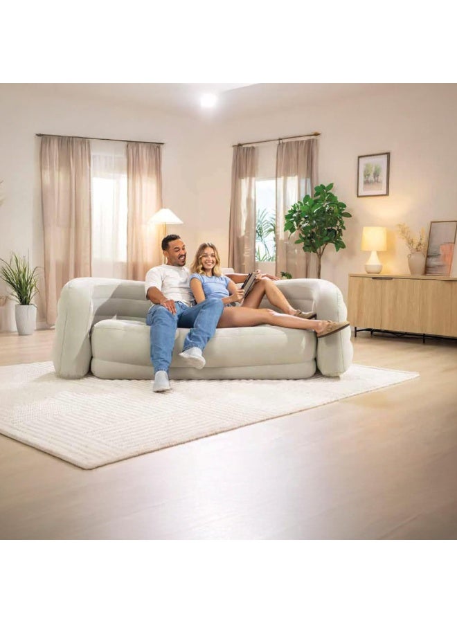 INTEX Curved Inflatable Sofa Air Couch 229x109x81cm Indoor Living Room Furniture, Soft Flocked Velvet Surface, 2-3 Seater Lounge Sofa, Beige - Image 3