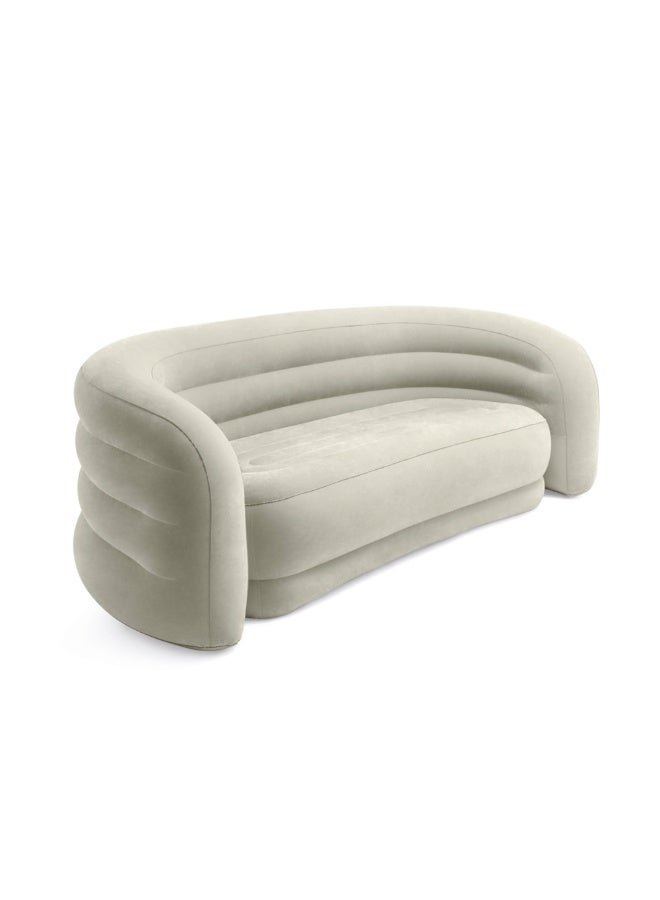 INTEX Curved Inflatable Sofa Air Couch 229x109x81cm Indoor Living Room Furniture, Soft Flocked Velvet Surface, 2-3 Seater Lounge Sofa, Beige - Image 1