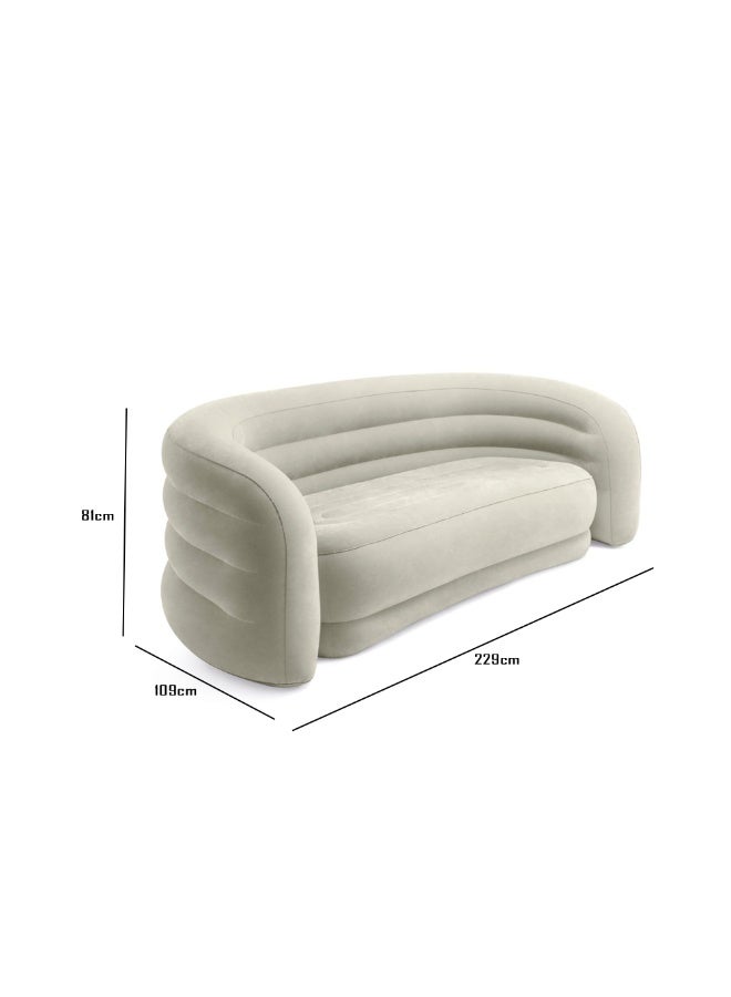 INTEX Curved Inflatable Sofa Air Couch 229x109x81cm Indoor Living Room Furniture, Soft Flocked Velvet Surface, 2-3 Seater Lounge Sofa, Beige - Image 2
