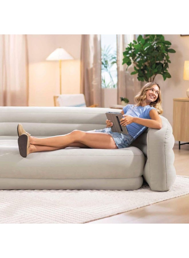 INTEX Curved Inflatable Sofa Air Couch 229x109x81cm Indoor Living Room Furniture, Soft Flocked Velvet Surface, 2-3 Seater Lounge Sofa, Beige - Image 5