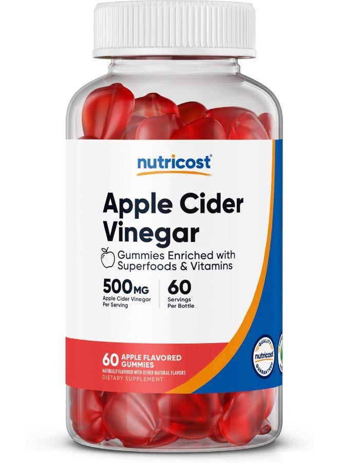 Nutricost Apple Cider Vinegar 500Mg, 60 Gummies, Apple Flavored - Gluten Free, Non-Gmo, No Corn Syrup - Image 1