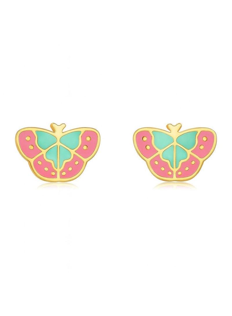 Earss Gold Enameled Butterfly Stud Earrings For Kids, Gold Plated - Image 3