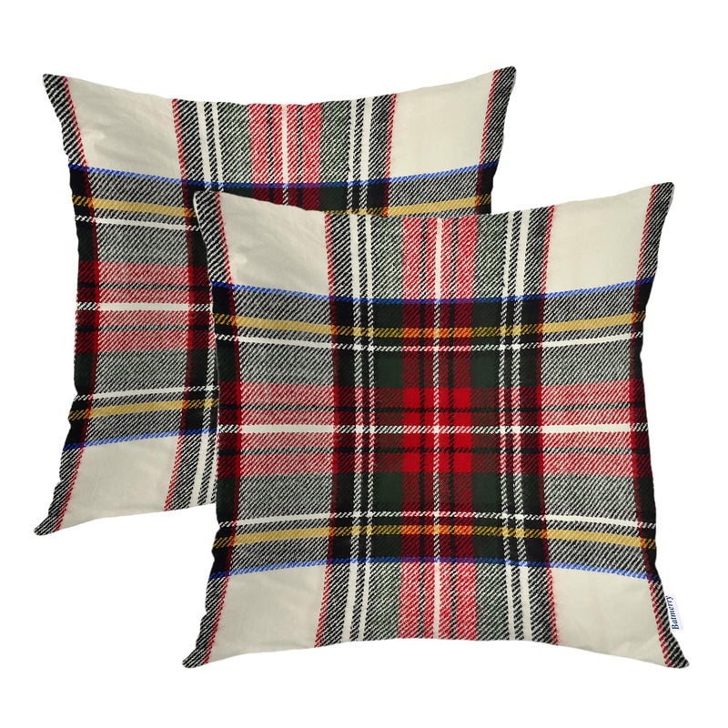 Batmerry Red White Plaid Decorative Pillow Covers  16 x 16 Inch Colorful Scottish Tartan Plaid Double Sided Throw Pillow Covers Sofa Cushion Cover Square 16 Inches(Set of 2) - Image 1