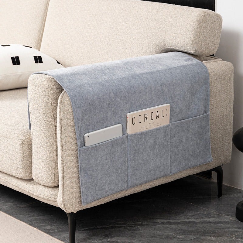 Le Su Chenille Sofa Armrest Cover with Side Pocket, Universal Fit, Dust-Proof Armchair Protector, Solid Color, Simple Style - Image 1