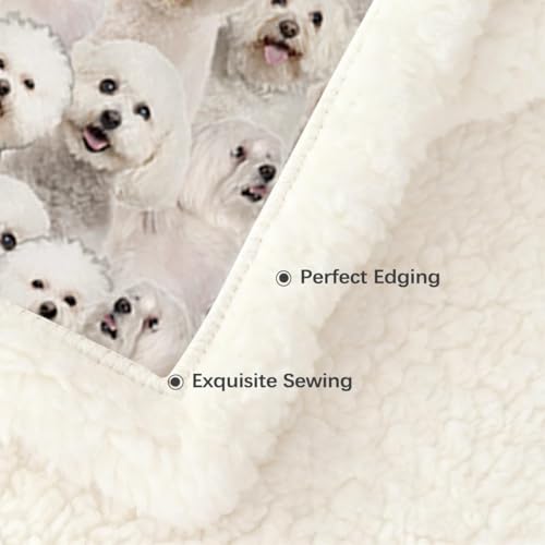BlessLiving Bichon Frise Sherpa Fleece Throw Blanket Reversible Soft Fluffy Warm Cozy Dogs Blanket for Couch Bed Cute Puppy Animal Pattern Blankets Thoughtful Gift for Dog Lovers 50" x 60" - Image 4