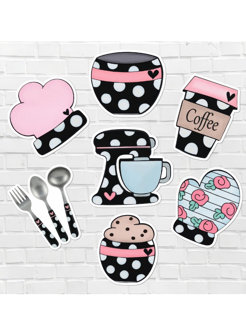 Polka Dot Patisserie Chef Set – 7 Pcs Fridge Magnets, Cute Bakery Chef Designs, Aesthetic Kitchen Decor, 3MM Thickness - Image 1