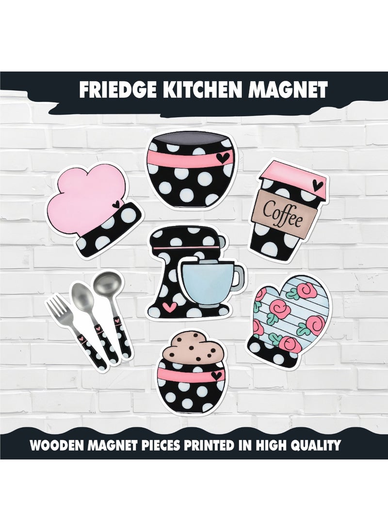 Polka Dot Patisserie Chef Set – 7 Pcs Fridge Magnets, Cute Bakery Chef Designs, Aesthetic Kitchen Decor, 3MM Thickness - Image 2