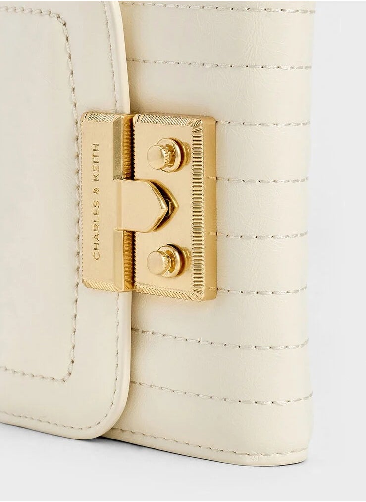 Charles & Keith Donna Crinkle-Effect Wallet - Cream  - Image 4