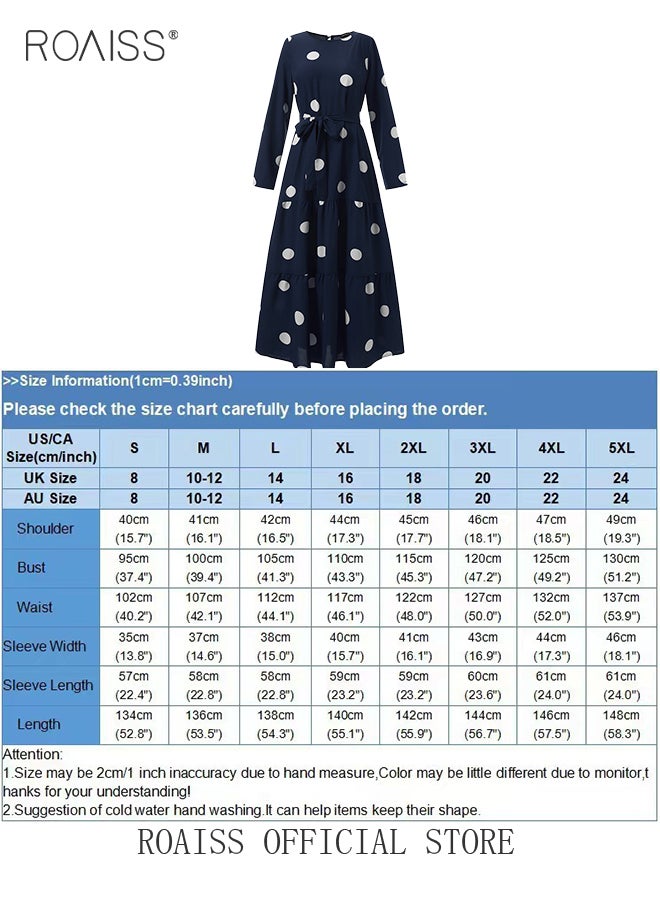 رويس فستان نسائي بأكمام طويلة عتيق زخرفة منقطة  تنورة طويلة بحزام بحواف كبيرة ملابس إسلامية إسلامية - Image 3