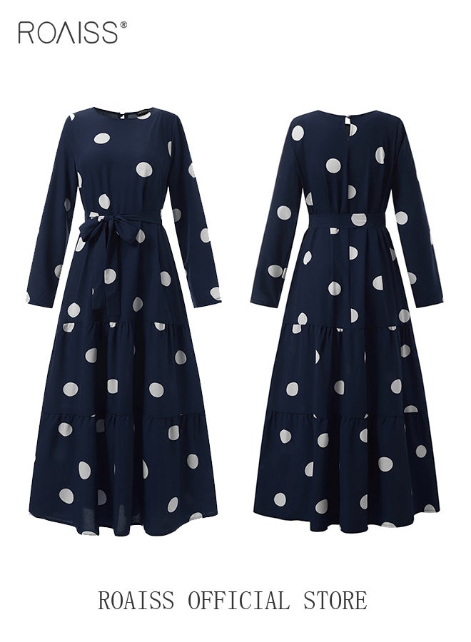 رويس فستان نسائي بأكمام طويلة عتيق زخرفة منقطة  تنورة طويلة بحزام بحواف كبيرة ملابس إسلامية إسلامية - Image 2