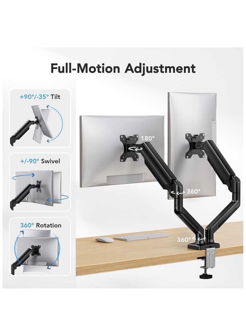 ALAMAREQ Dual Monitor Mount for 2 Monitors up to 32 inches, Each Arm Holds Max 22lbs, Dual Monitor Stand with Gas Spring System, Height-Adjustable/Tilt/Swivel/Rotate, VESA Standard 75mm or 100mm  - Image 3
