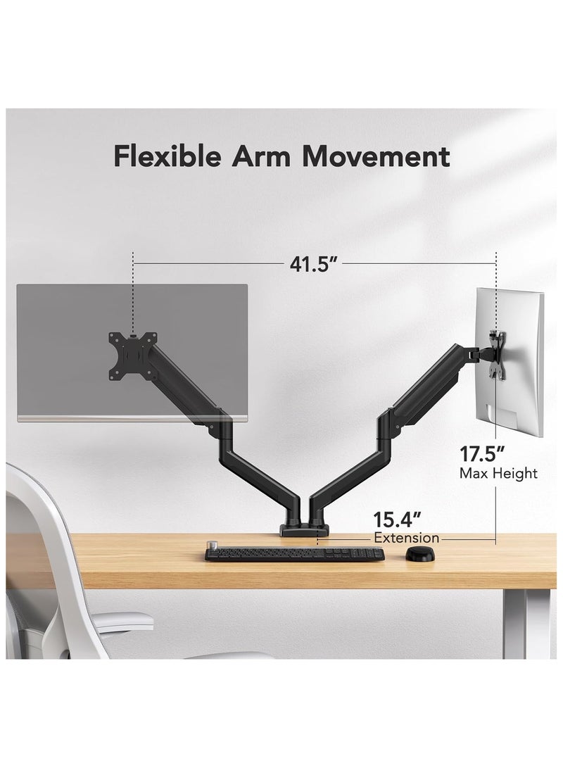 ALAMAREQ Dual Monitor Mount for 2 Monitors up to 32 inches, Each Arm Holds Max 22lbs, Dual Monitor Stand with Gas Spring System, Height-Adjustable/Tilt/Swivel/Rotate, VESA Standard 75mm or 100mm  - Image 4