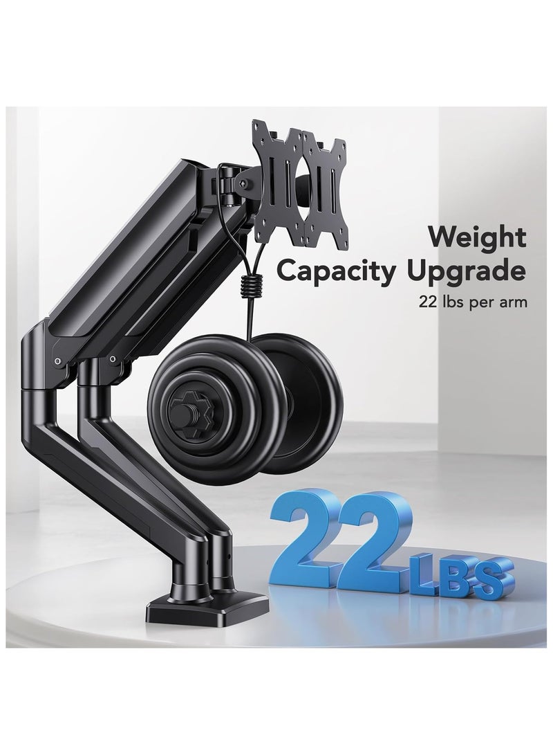 ALAMAREQ Dual Monitor Mount for 2 Monitors up to 32 inches, Each Arm Holds Max 22lbs, Dual Monitor Stand with Gas Spring System, Height-Adjustable/Tilt/Swivel/Rotate, VESA Standard 75mm or 100mm  - Image 5