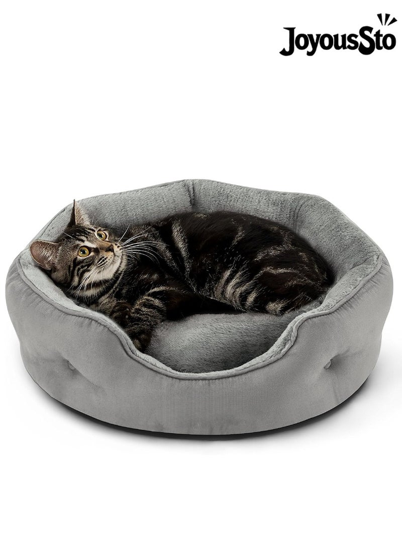 متجر الفرح أسرّة للكلاب الصغيرة، أسرّة دائرية للقطط للقطط الداخلية، فائقة النعومة ومريحة للغاية، سرير سهل الغسل للحيوانات الأليفة للجراء والقطط الصغيرة مع قاعدة مقاومة للانزلاق، 20 بوصة، رمادي - Image 1