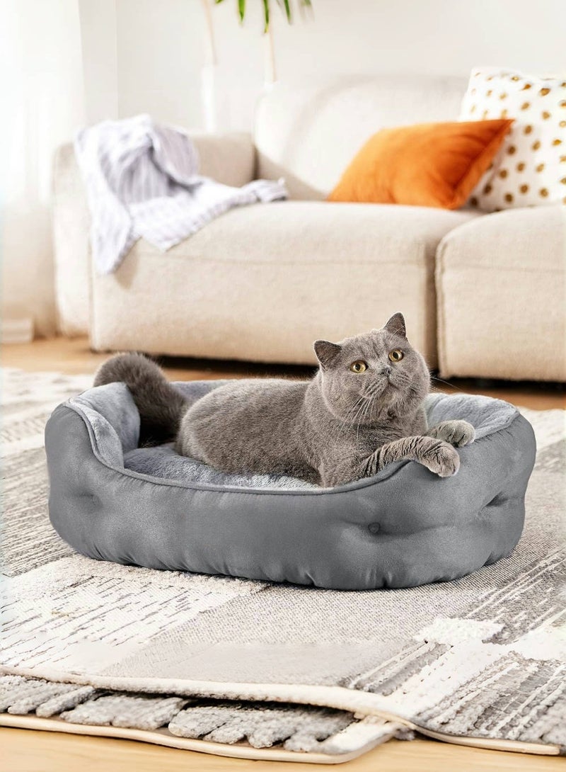 متجر الفرح أسرّة للكلاب الصغيرة، أسرّة دائرية للقطط للقطط الداخلية، فائقة النعومة ومريحة للغاية، سرير سهل الغسل للحيوانات الأليفة للجراء والقطط الصغيرة مع قاعدة مقاومة للانزلاق، 20 بوصة، رمادي - Image 3