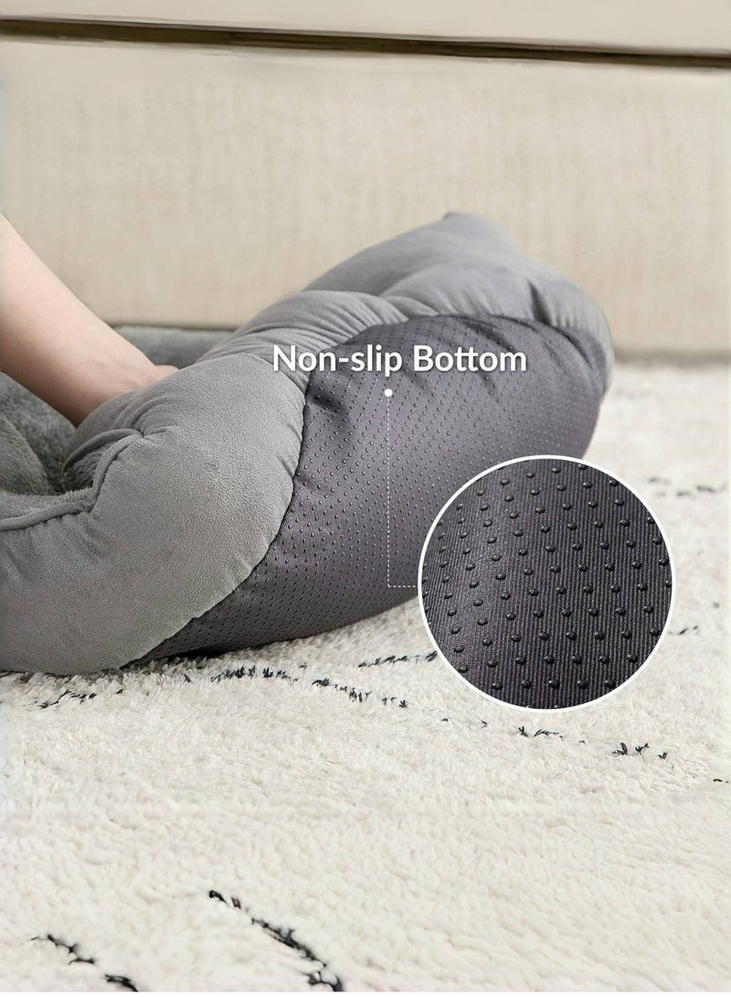 متجر الفرح أسرّة للكلاب الصغيرة، أسرّة دائرية للقطط للقطط الداخلية، فائقة النعومة ومريحة للغاية، سرير سهل الغسل للحيوانات الأليفة للجراء والقطط الصغيرة مع قاعدة مقاومة للانزلاق، 20 بوصة، رمادي - Image 5