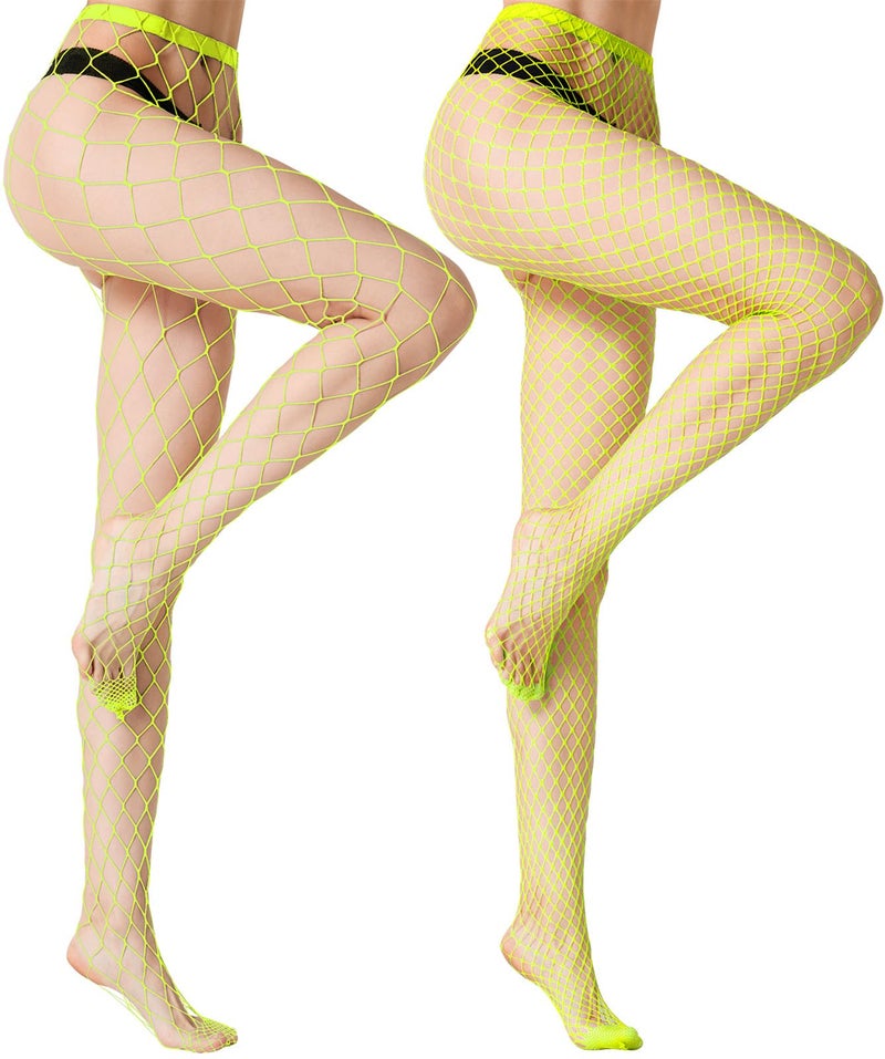 MengPa Women's Fishnets Tights High Waist Stockings Party Thigh High Pantyhose 2Pcs (Yellow-(L&XL Gride)) 2445 - Image 3
