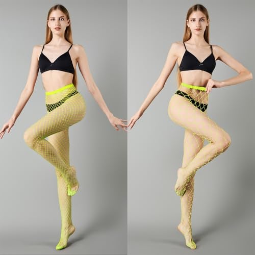 MengPa Women's Fishnets Tights High Waist Stockings Party Thigh High Pantyhose 2Pcs (Yellow-(L&XL Gride)) 2445 - Image 2