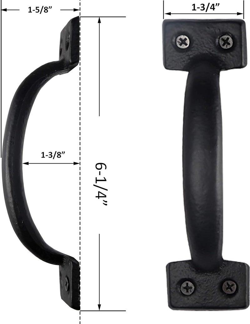 WEBI Rustic Gate Handle:Cast Iron Sliding Barn Door Handle,Vintage Gate Pull Handle Fence Cabinet Handles for Outdoor,Garage,Interior,Black,2 Packs - Image 2
