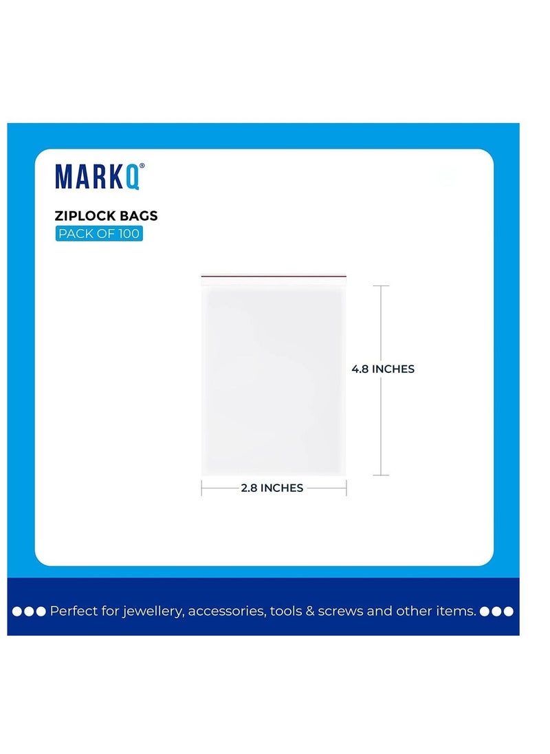 MARKQ - [100 قطعة] أكياس قفل بسحاب من البوليستر الشفاف مقاس 2.8 × 4.8 بوصة - أكياس بلاستيكية بسحاب قابلة للإغلاق للعينات والحلوى واللوازم الحرفية والمكسرات والسلايم والمزيد - Image 1