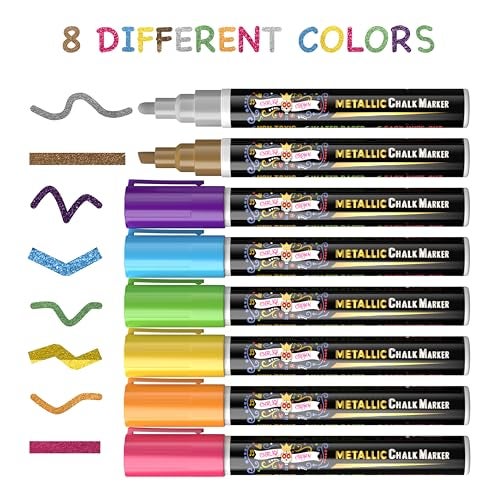 CHALKY CROWN Metallic Liquid Chalk Markers - 8 Pack with Reversible Bullet and Chisel Tips - Dust Free, Erasable, Non-Toxic - Ideal for Blackboards, Windows, and Glass - Writing Tools - Image 4