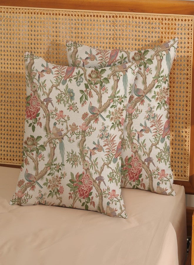 GOLIANDA Chinoiserie Pillow Covers 18x18 Set of 2 Pink Green Bird Floral Throw Pillows Vintage Pink Flower Bird Decorative Pillow Cases Outdoor Chinoiserie Decor Farmhouse Cushion Case for Couch Sofa - Image 2