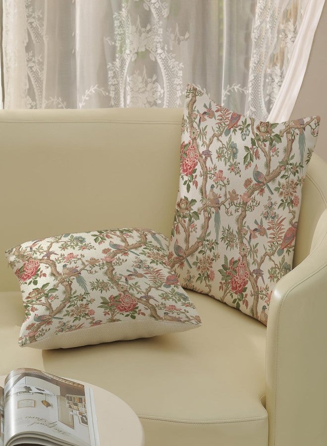 GOLIANDA Chinoiserie Pillow Covers 18x18 Set of 2 Pink Green Bird Floral Throw Pillows Vintage Pink Flower Bird Decorative Pillow Cases Outdoor Chinoiserie Decor Farmhouse Cushion Case for Couch Sofa - Image 4