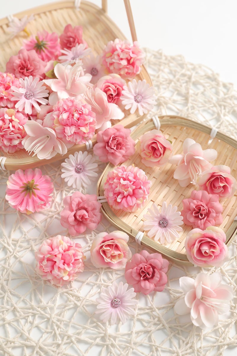 Koroni Flowers Artificial Silk Flower Heads for Crafts â€“ Faux Roses, Daisies & Mini Floral Heads Bulk for Wedding, Graduation Cap, Cake Topper, Summer Party Decorations (Pink 6) - Image 3