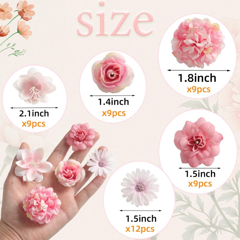Koroni Flowers Artificial Silk Flower Heads for Crafts â€“ Faux Roses, Daisies & Mini Floral Heads Bulk for Wedding, Graduation Cap, Cake Topper, Summer Party Decorations (Pink 6) - Image 4
