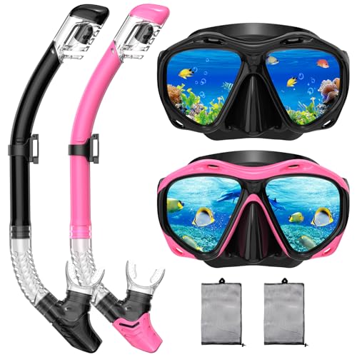 wutrye Snorkeling Gear for Adults, Dry Top Snorkel Mask Set, Diving Scuba Mask, Swimming Goggles with Nose Cover, HD Tempered Glass Panoramic Swim Freediving Anti-Leak Anti-Fog Travel Packages - Image 1