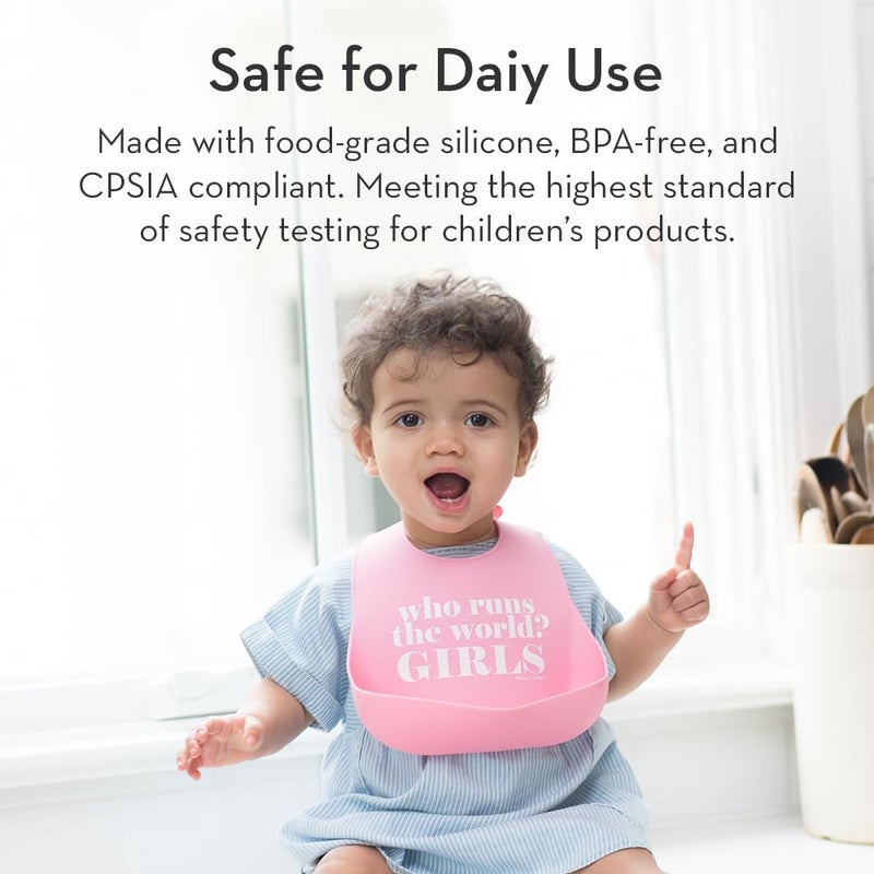 Bella Tunno Wonder Bib 2pk - Adjustable Silicone Baby Bibs for Girls & Boys, Durable and Waterproof BPA Free Silicone, Run The World & Hello Gorgeous - Image 5