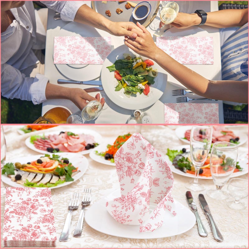 Tinlade 200 Pcs Pink Floral Guest Napkins Cocktail Napkins Disposable Paper Bathroom Hand Towel Paper Dinner for Wedding Bridal Tea Bachelorette Celebration Party Bathroom Toilet Supply - Image 4