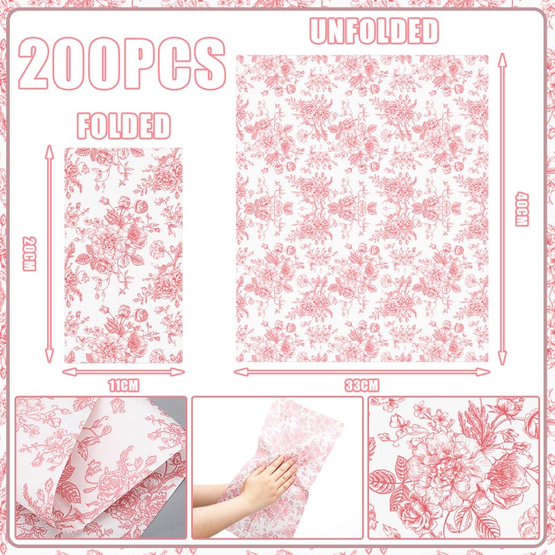 Tinlade 200 Pcs Pink Floral Guest Napkins Cocktail Napkins Disposable Paper Bathroom Hand Towel Paper Dinner for Wedding Bridal Tea Bachelorette Celebration Party Bathroom Toilet Supply - Image 2