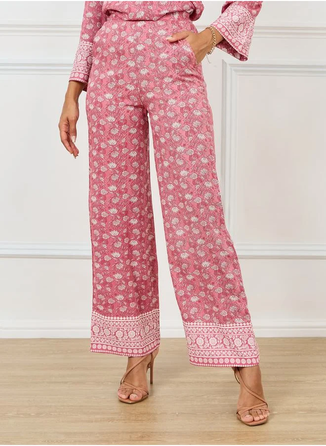 Styli Asymmetric Hem All Over Print Top & Pants Set