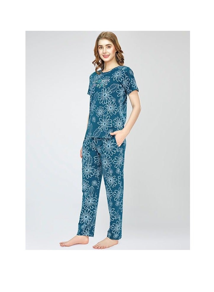 Accessorize Kingdom Night Suit for Women's Floral Printed Cotton Night Dress of Top and Pajama Set  - Image 4