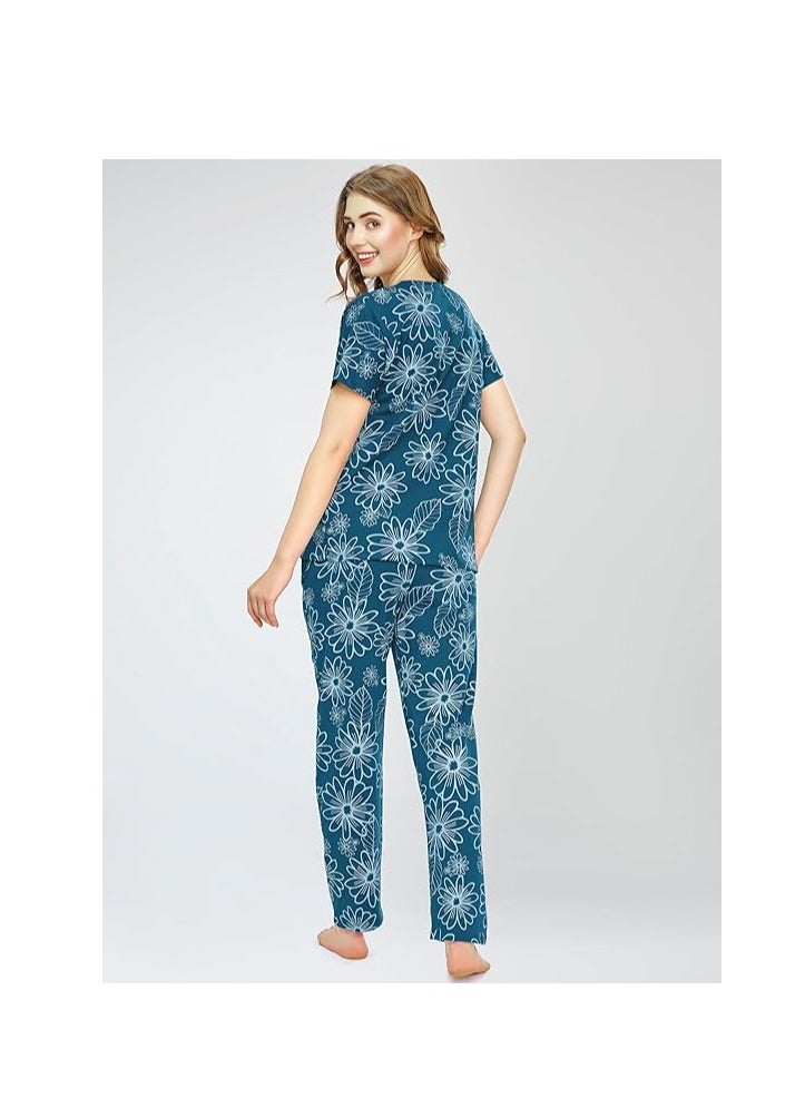 Accessorize Kingdom Night Suit for Women's Floral Printed Cotton Night Dress of Top and Pajama Set  - Image 5