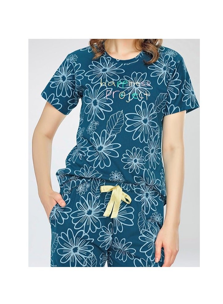 Accessorize Kingdom Night Suit for Women's Floral Printed Cotton Night Dress of Top and Pajama Set  - Image 2