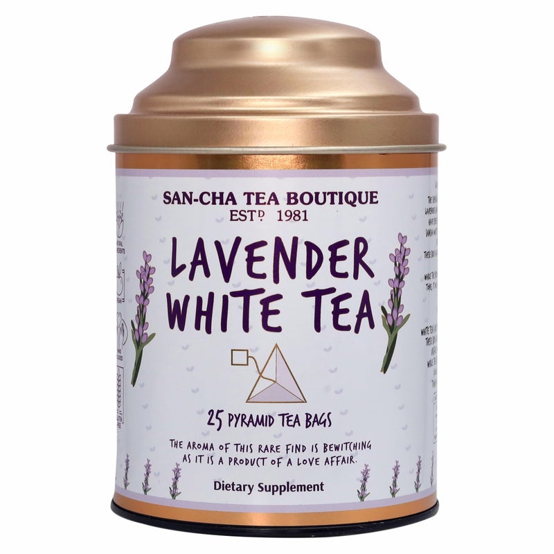SAN-CHA Sancha Tea Boutique, Lavender White Tea, 25 Pyramid Bags, Silver Needles Tea, Calming & Relaxing Leaves, Lavender Flower Blend - Image 2