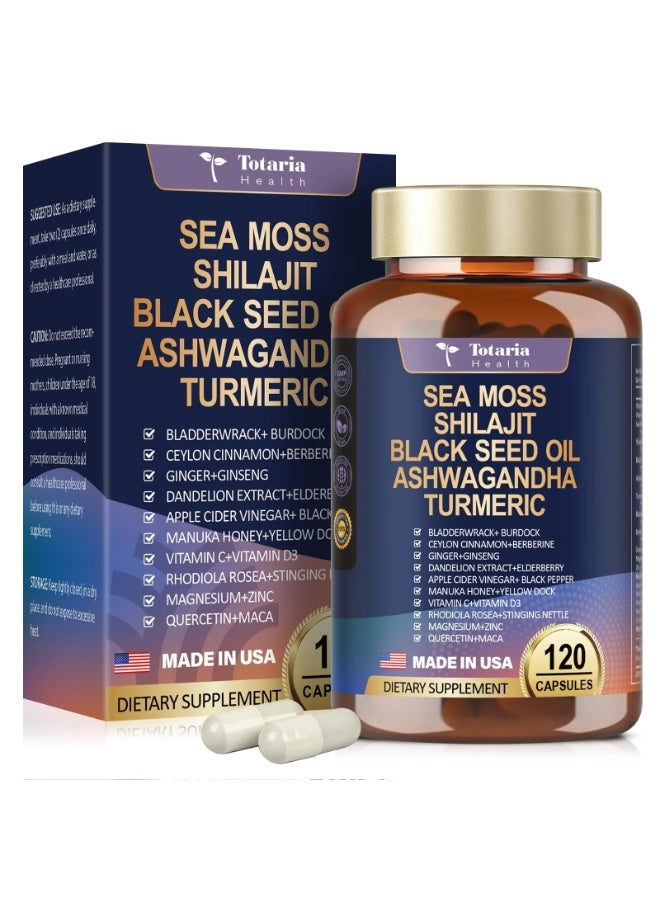 توتاريا تركيبة ٢٥ في ١ مع طحالب البحر، وشيلاجيت، وبربرين، وفيتامينات C وD3، مركب لدعم المناعة، والأمعاء، والطاقة، ١٢٠ كبسولة - Image 1