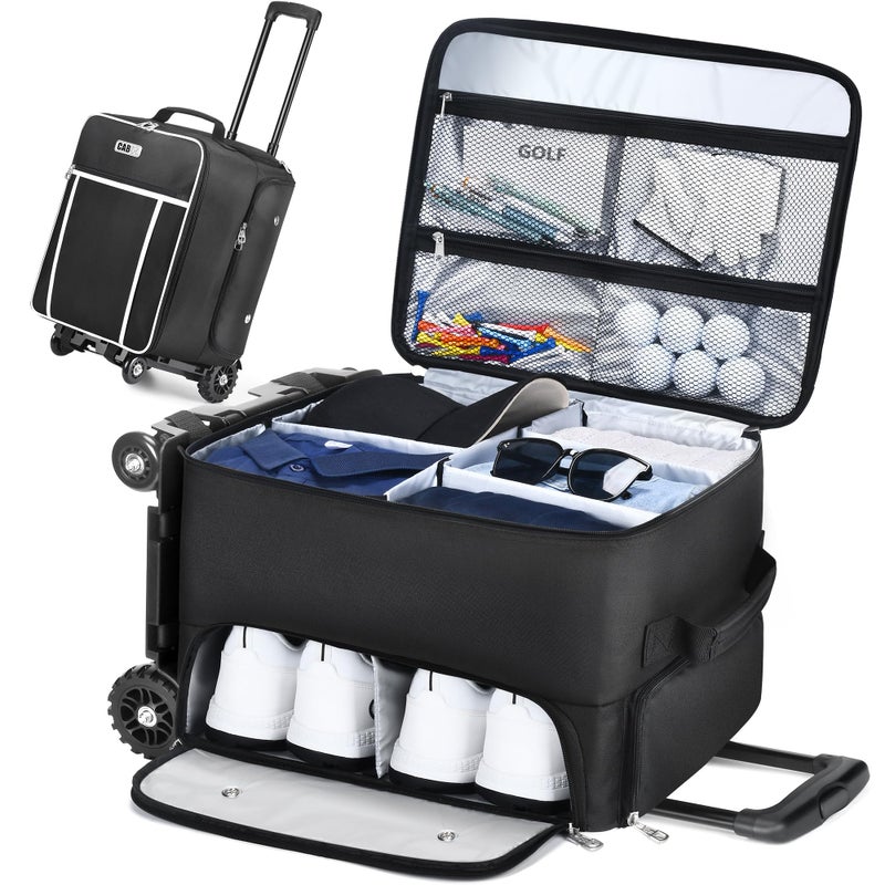 CAB55 Golf Trunk Organizer with 4 Wheels 2 Layer Waterproof Car Golf Organizer with Separate Ventilated Compartment for 2 Pair Shoes Golf Trunk Storage for Clothes Accessories Golf Gifts Black - Image 2
