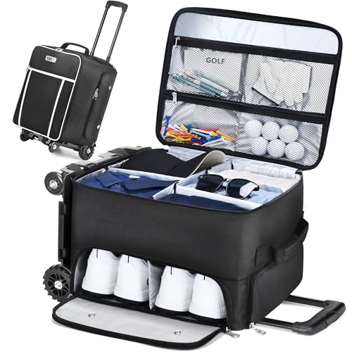 CAB55 Golf Trunk Organizer with 4 Wheels 2 Layer Waterproof Car Golf Organizer with Separate Ventilated Compartment for 2 Pair Shoes Golf Trunk Storage for Clothes Accessories Golf Gifts Black - Image 1