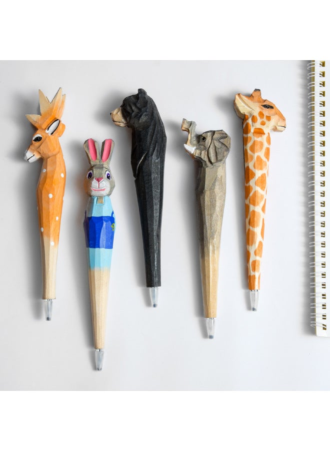 YUSEN Giraffe Elephant Cute Cartoon Animal Pen Hand Carved Creative Wood Pen Wood Carving Pen Diy Gel Pen - Image 2